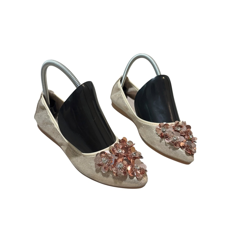 Guansitu Champagne Gold Sequin Pointed Toe Ballet Flats Sz 37/6.5 Fairy Coquette